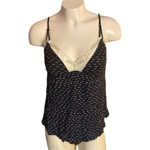 Eberjey Dominique Black & White polka dot Cami top with white lace detailing